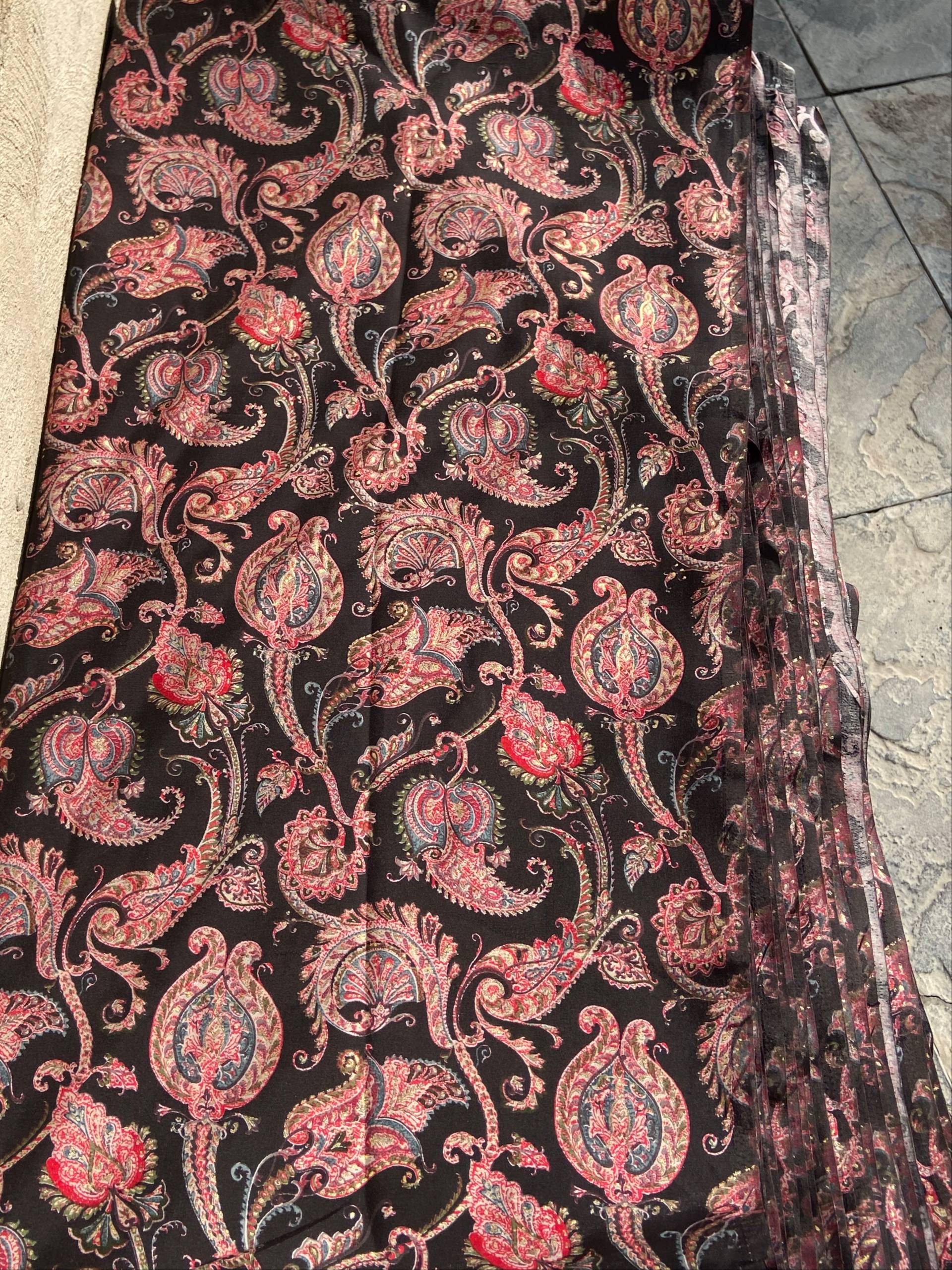 پارچه نخ ابریشم طلاکوب هندی اصل عرض 110 سانت