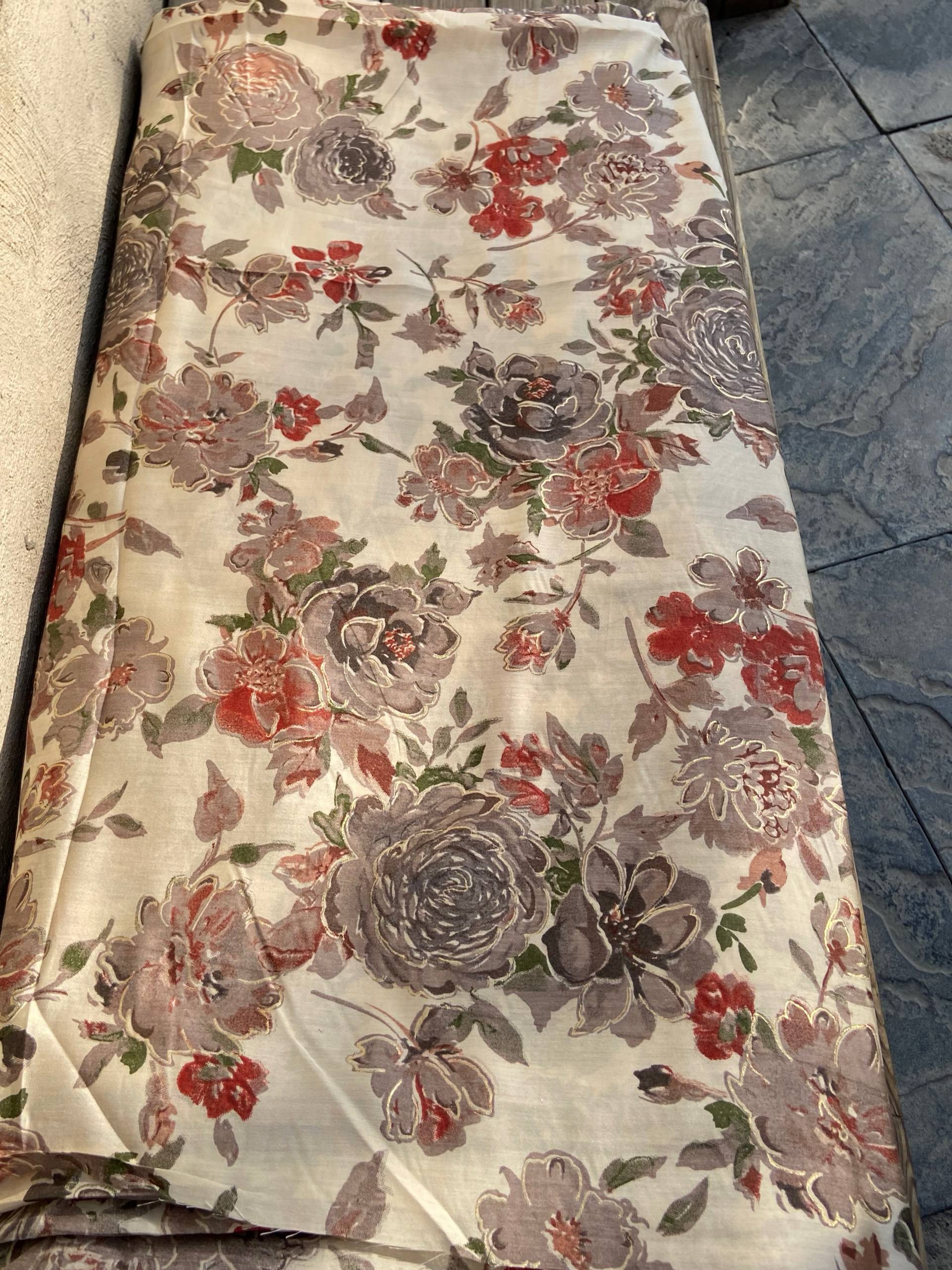 پارچه نخ ابریشم طلاکوب هندی اصل عرض 110 سانت